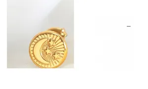 Detailed relief of moon and stars on gold plated titanium steel circular stud earrings