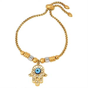 18K gold-plated Hamsa Hand bracelet with blue Evil Eye charm and adjustable chain