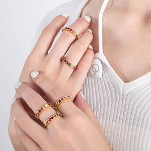 Eternity rings in gold-plated steel featuring colorful zircon crystals for women