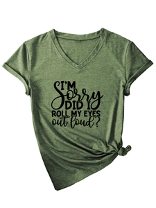Detail of V-neck dark green T-shirt with rolled sleeves and knotted hem design