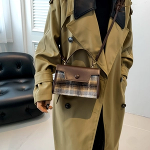 Vintage colorblock plaid crossbody bag with brown leather flap for autumn and winter outfits