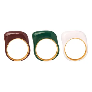 Bague Émaillée Géométrique Irrégulière Acier Titane Plaqué Or 18K Grosse Minimaliste Polie Bijoux De Mode Femme