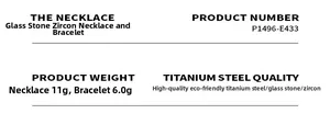 Specifications for titanium steel necklace and bracelet set with glass stone and zircon