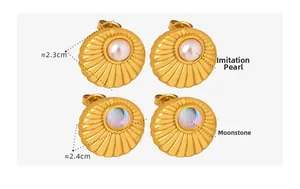 Detailed comparison of vintage earrings featuring faux pearls and moonstone with measurements