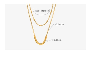 Détail du collier double couche doré: longueur 38-44cm et largeur de chaîne de 0,16cm