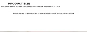 Size chart showing dimensions for a gold square letter pendant and adjustable chain