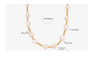 Detailed view of baroque freshwater pearl necklace with 38+8cm chain length specifications
