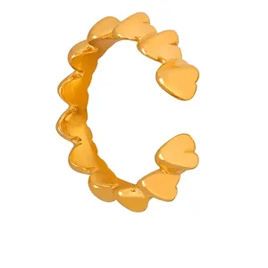 Anello Aperto Geometrico Triangolo Cuore Acciaio Al Titanio Placcato Oro 18K Minimalista Stile Francese Gioielli Donna