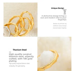 Macro detail of 18K gold plated surgical titanium steel bamboo design ring band