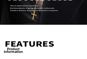 Macro shot of minimalist gold cross pendant and beaded chain necklace on black suit