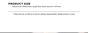 Size chart showing sweater necklace dimensions with fringe and pendant measurements