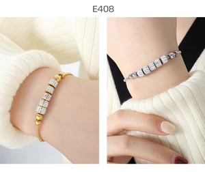 Detalle de pulseras de cuentas Ojo Turco con circonitas en oro y plata, modelo E408