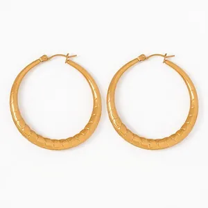 Grandes Créoles En Acier Titane Plaqué Or Géométriques Texturées Design Creux Bijoux De Mode Pour Femmes