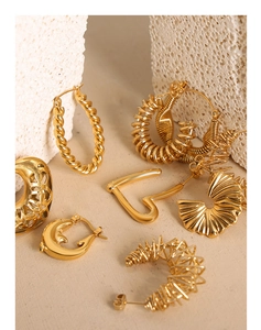 Detailed collection of 18K gold plated titanium steel earrings with textured twist designs