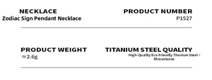 Detailed specifications for Zodiac pendant necklace made of titanium steel with rhinestones