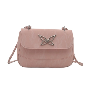 Pink marble texture crossbody bag with silver butterfly buckle and chain strap