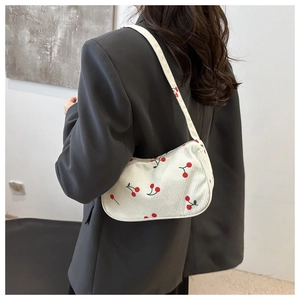Borsa sottobraccio in velluto a coste bianco con stampa di ciliegie rosse stile casual donna