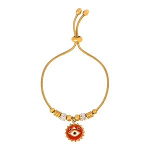Pulsera ajustable dorada ojo turco con esmalte rojo y cuentas de circonita brillante
