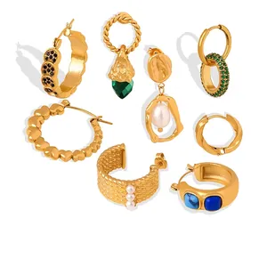 Boucles D'oreilles Créoles En Forme De U Torsadées Vintage Acier Titane Plaqué Or Cristal Künstliche Perle Bijoux Femmes
