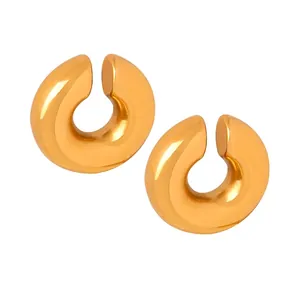 Boucles D'oreilles Clips Forme C Épais Acier Titane Plaqué Or 18K Minimaliste Sans Perçage Pour Femmes