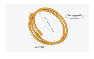 Tableau des tailles du bracelet spirale doré indiquant le diamètre intérieur et la circonférence