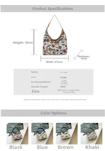 Tableau des tailles et options de couleurs pour le grand sac fourre-tout fleuri