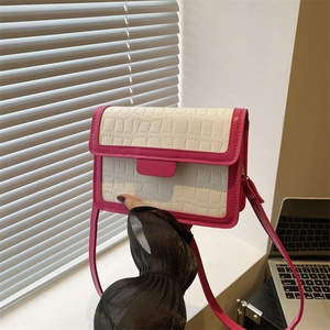 Women's Fashion PU Leather Crocodile Pattern Color Block Small Square Bag Stylish Commute Shoulder Crossbody Bag For Lady