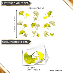 Ginkgo leaf wall sticker set with gold accents for home decor, 9 pieces total