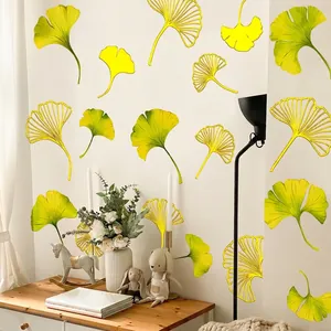 Hand-painted ginkgo leaf wall stickers with gold foil accents for bedroom home decor