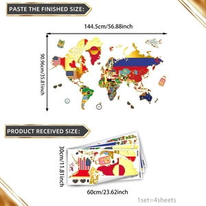World map wall stickers with flags and airplanes for travel themed room decor