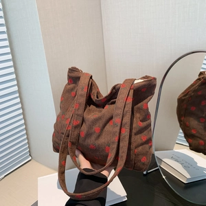 Strawberry Print Canvas Tote Bag Large Capacity Shoulder Bag For Daily Shopping School Casual Cute Fashion Women Handbag