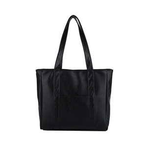Minimalist large black PU leather tote bag with shoulder straps for women in 2024 fashion
