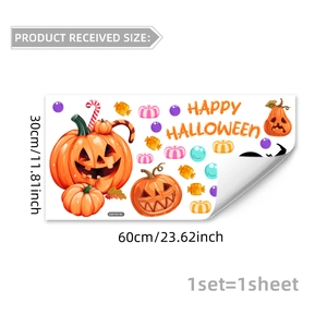 Dettaglio di adesivi Halloween con zucche e dolci su un foglio da 30x60 centimetri