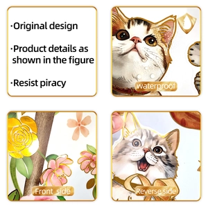 Détails de stickers muraux chat et fleurs peints à la main avec dorure et texture imperméable