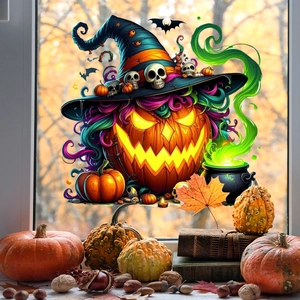 Adesivi elettrostatici per finestre a tema Halloween con zucca e cappello da strega