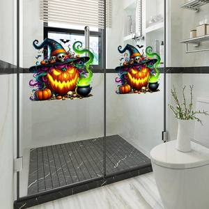 Adesivi per finestre di Halloween con zucca e calderone magico su vetro per decorazione