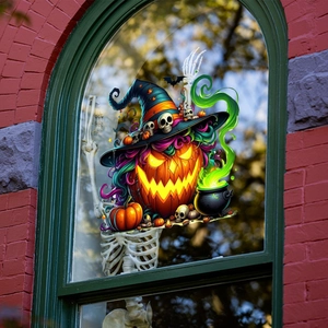 Adesivo per finestra di Halloween con zucca, cappello da strega e fumo verde