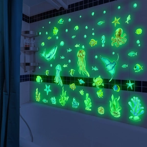 Ocean Marine Life Glow In The Dark Wall Stickers Luminous Sea Animal Decals For Kids Room Bathroom Bedroom Home Decor