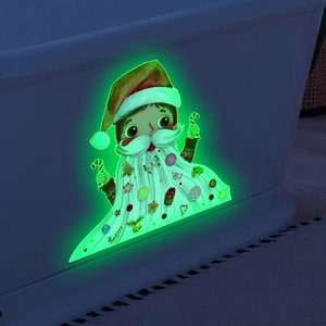 Autocollant Mural De Noël Lumineux Brille Dans Le Noir Père Noël Cartoon PVC Imperméable Autocollant Décoration