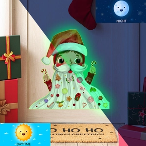 Sticker mural de Noël lumineux montrant la barbe brillante décorative en vue jour et nuit
