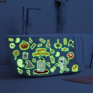 Luminous Halloween wall stickers with glowing pumpkin ghost and tombstone for home decor