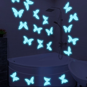 Luminous blue butterfly wall stickers glowing in dark for bedroom and living room decor