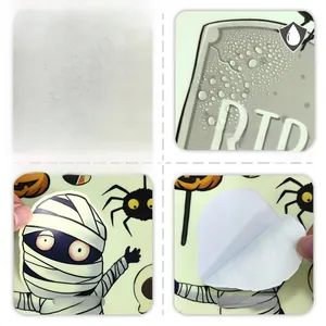 Detailed view of waterproof Halloween wall stickers featuring mummy and pumpkin designs
