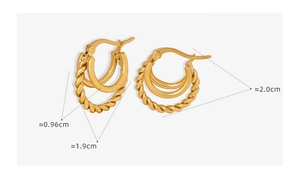 Spécifications de taille détaillées pour boucles d'oreilles géométriques dorées à trois couches