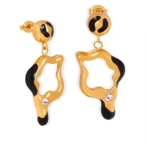 Irregular Lava Drip Oil Earrings Titanium Steel Geometric Hollow With Zircon Accent For Women Fashion Jewelry