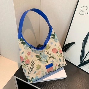 Vintage Floral Jacquard Shoulder Bag For Women Retro Tapestry Tote Bag With Synthetic Leather Trim Large Capacity Daily Commuting Hobo Handbag