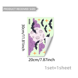Luminous Halloween wall sticker with bat and moon design on a 30x20cm adhesive sheet