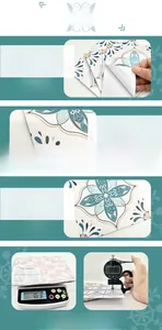 Detail of waterproof vintage blue tile stickers showing texture and adhesive backing
