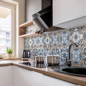 Mediterranean blue and brown mandala pattern tile stickers for kitchen backsplash decoration