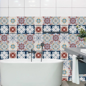 Waterproof mandala tile stickers with vintage bohemian patterns for bathroom wall decor